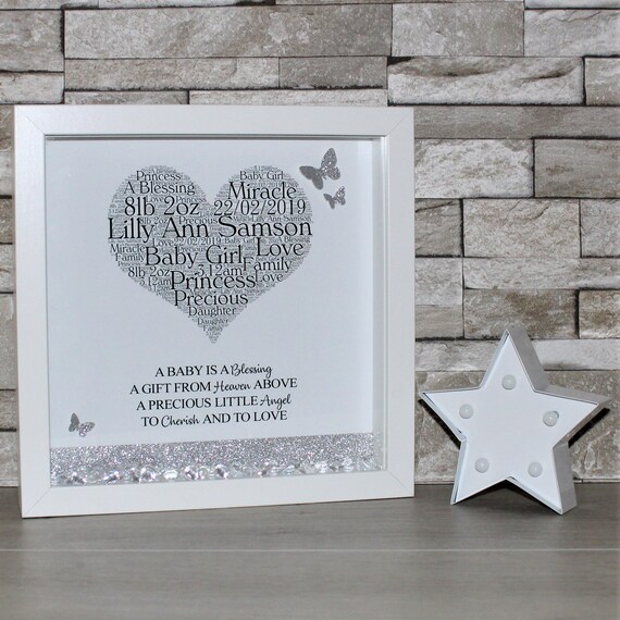 Personalised Baby Frame Word Art Gift Box Nursery Decor Newborn Personalized Frames Plaque