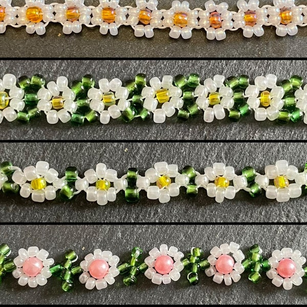 Daisy Chains pattern 42. Beading instructions. Seed bead flowers. This is a digital BEAD PATTERN and not a physical item.