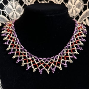 Zigzag Necklace pattern 56. Beading tutorial pattern. Bead lace net collar jewellery. This is a digital BEAD PATTERN not a physical item.
