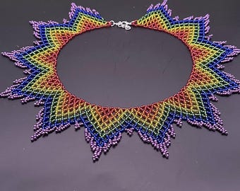 Rainbow Necklace pattern 78. Beading tutorial PDF. Seed bead netted collar. This is a digital BEAD PATTERN and not a physical item.
