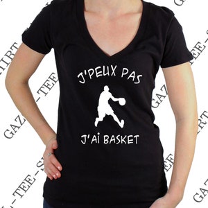 T-shirt femme j' peux pas j'ai basket 100% coton, col V. image 3