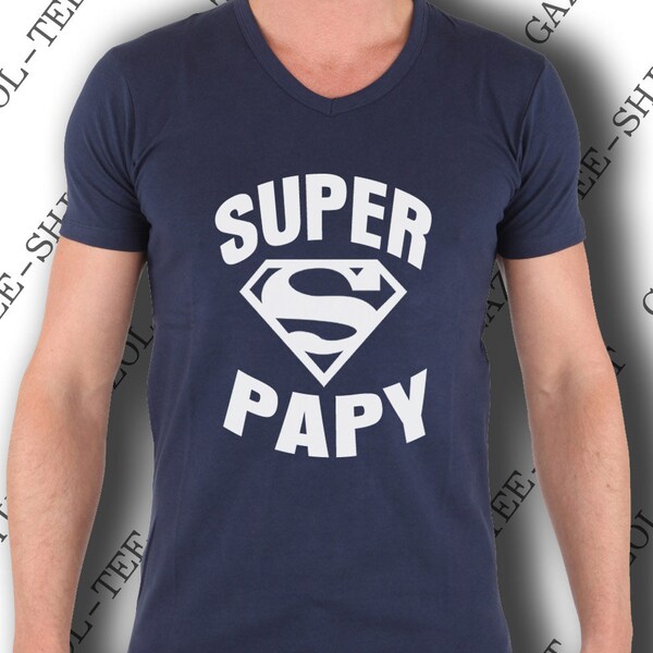 T-shirt homme  "SUPER PAPY" pur coton manche courte. Idée cadeau anniversaire drôle papy. Cadeau noël pour papi. t-shirt humour vêtement.