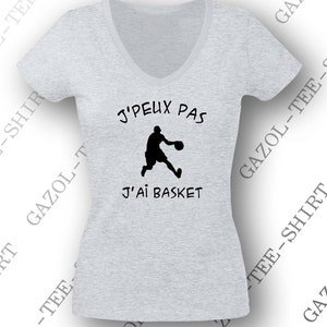 T-shirt femme j' peux pas j'ai basket 100% coton, col V. image 2