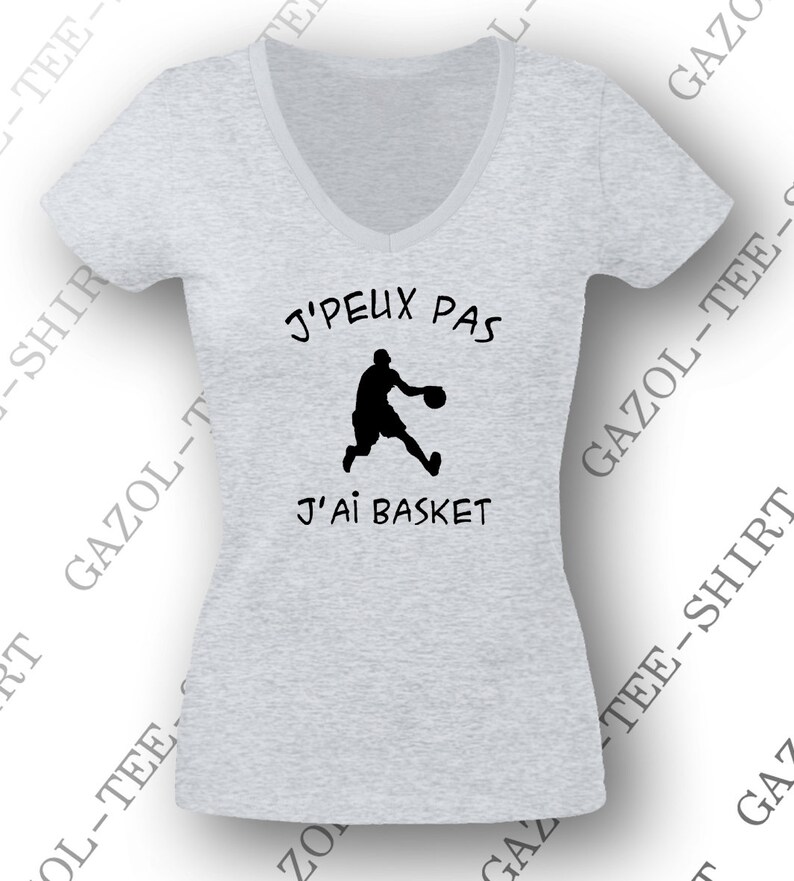 T-shirt femme j' peux pas j'ai basket 100% coton, col V. image 2