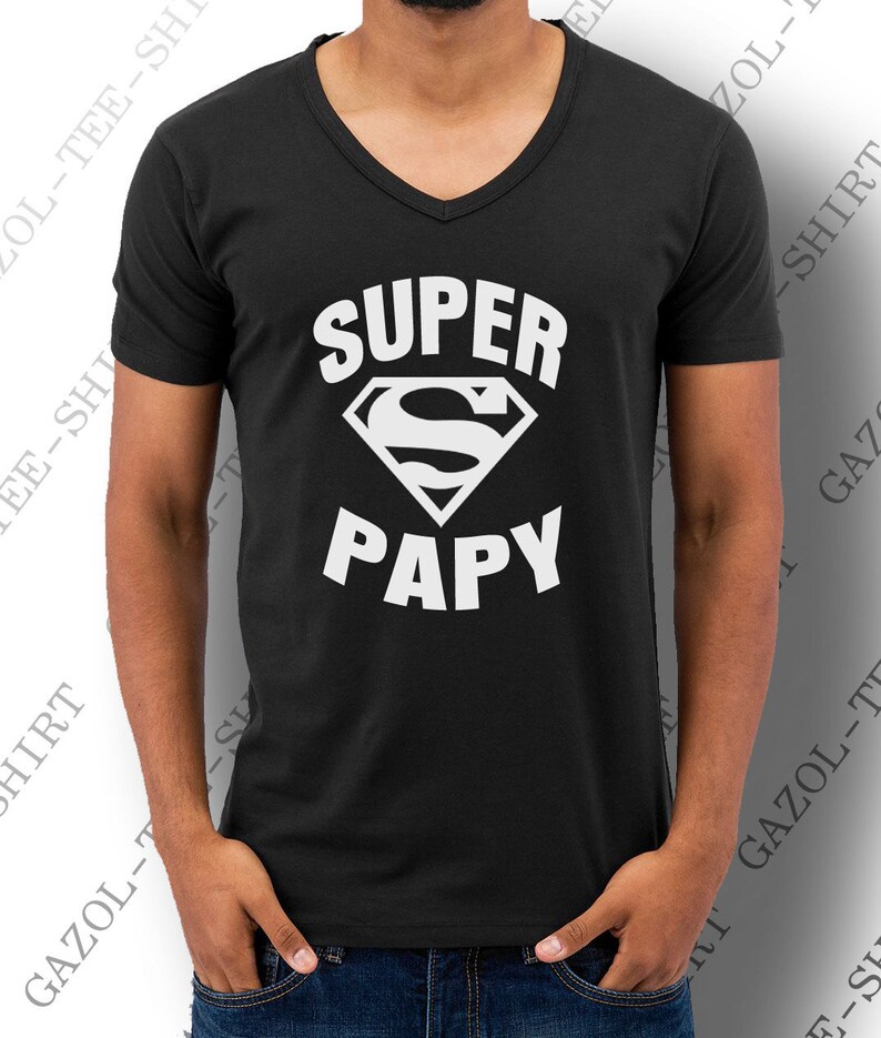 T-shirt homme SUPER PAPY pur coton manche courte. Idée cadeau anniversaire drôle papy. Cadeau noël pour papi. t-shirt humour vêtement. image 2