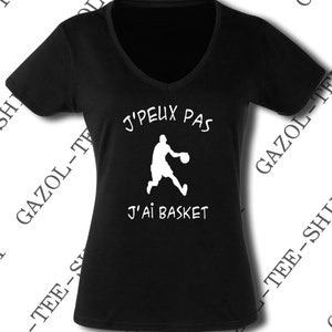 T-shirt femme j' peux pas j'ai basket 100% coton, col V. image 4