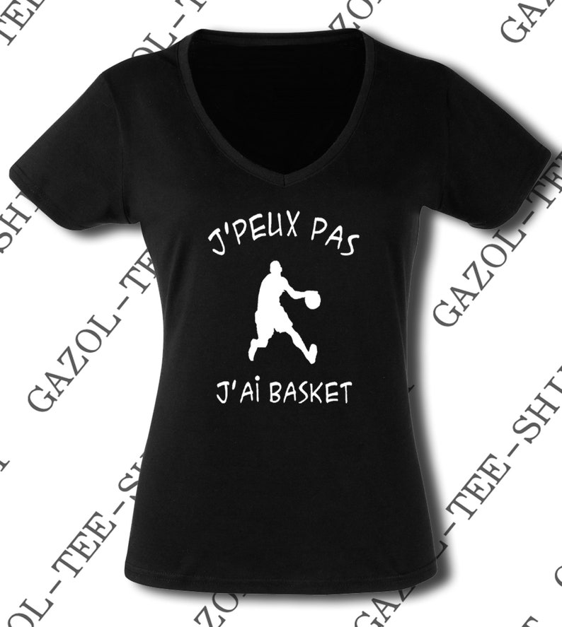 T-shirt femme j' peux pas j'ai basket 100% coton, col V. image 4