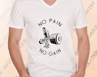 T-shirt musculation drôle. T-shirt bodybuilding. "No pain, no gain." Tee-shirt humour idée cadeau musculation et fonte.