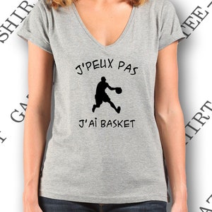 T-shirt femme j' peux pas j'ai basket 100% coton, col V. image 1