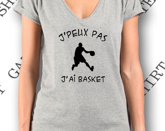 T-shirt femme "j' peux pas j'ai basket" 100% coton, col V.