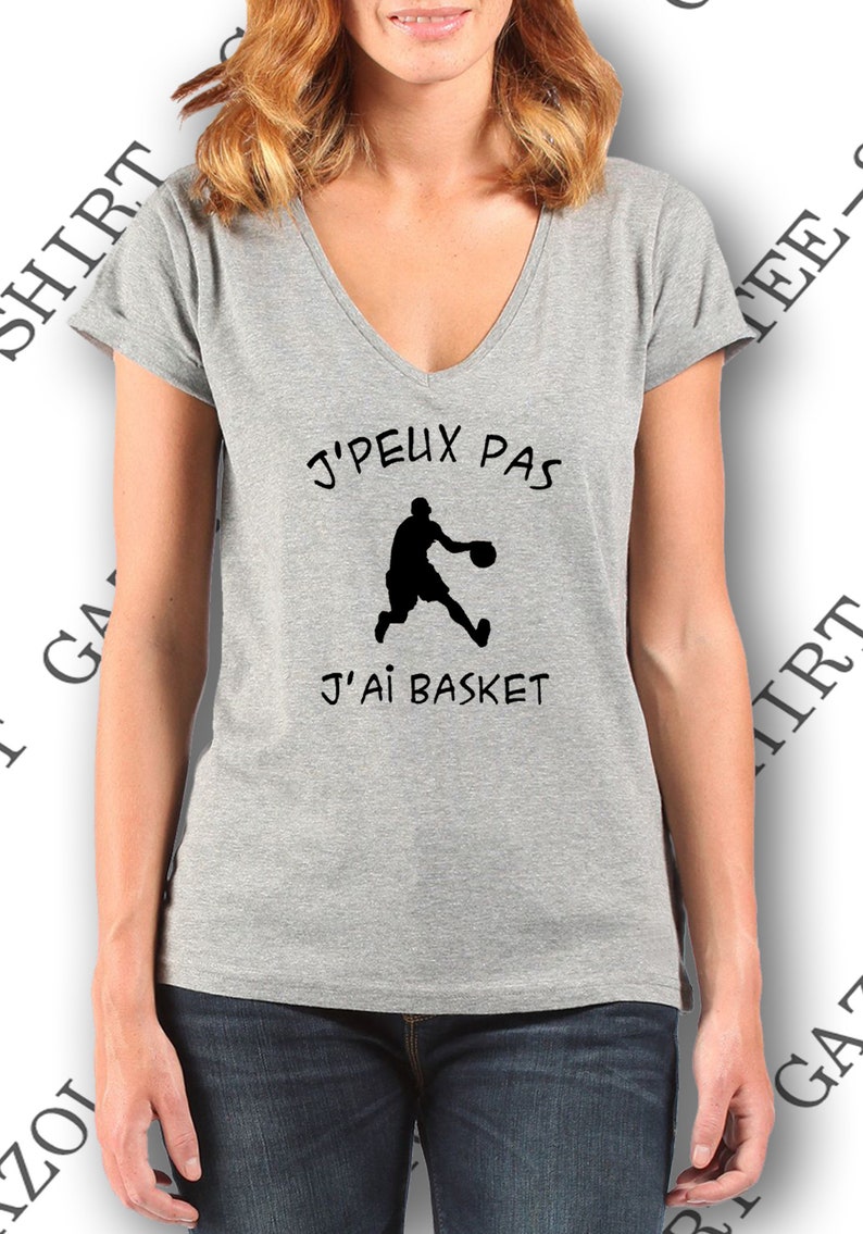 T-shirt femme j' peux pas j'ai basket 100% coton, col V. image 1