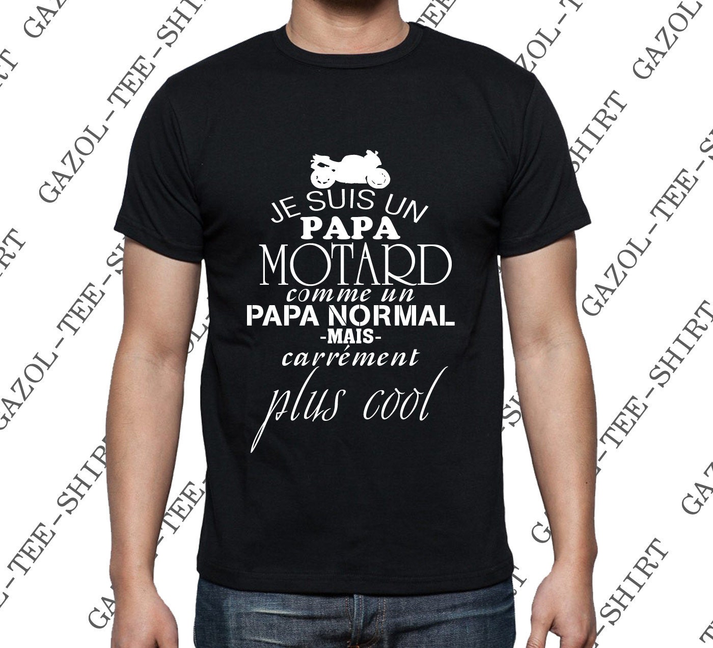 T-Shirt Homme Noir Papa Motard Idee Cadeau Moto (Noir, XL