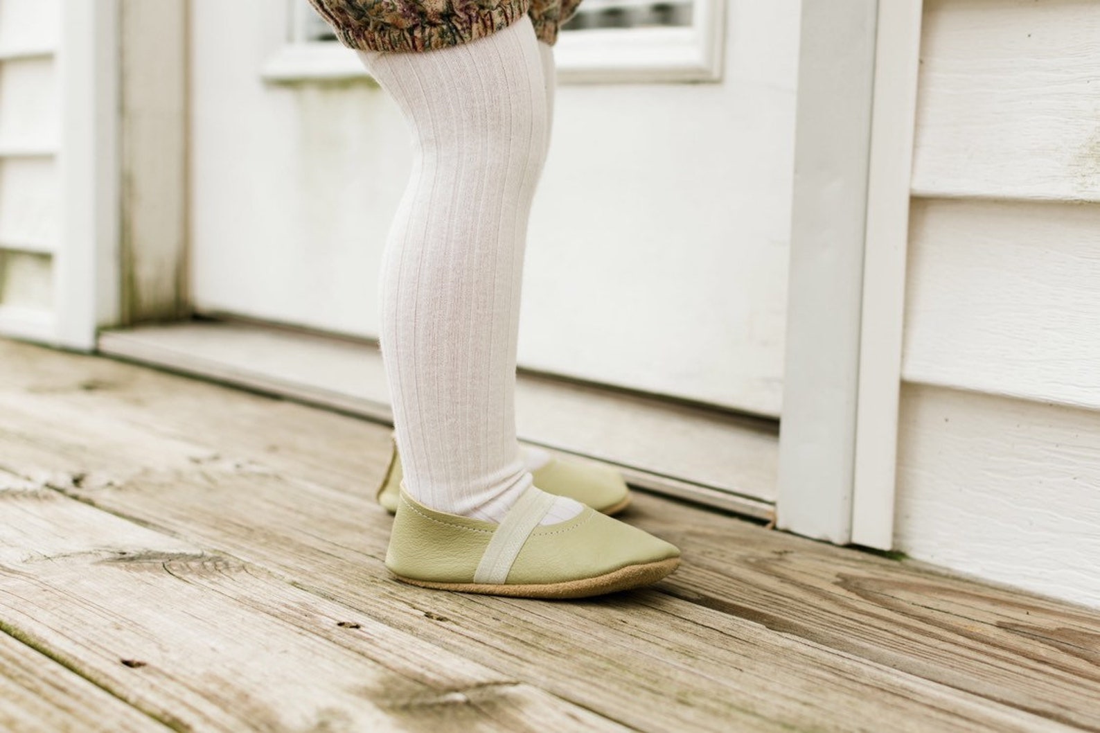 sprout ballet flats - pale green baby moccasins - genuine leather toddler shoes