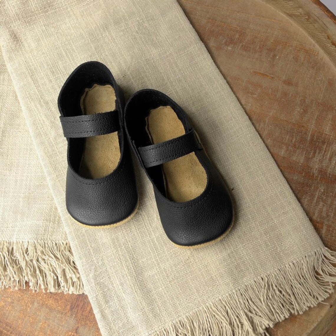 Black Baby Janes Genuine Leather Shoes for Toddlers Black Etsy