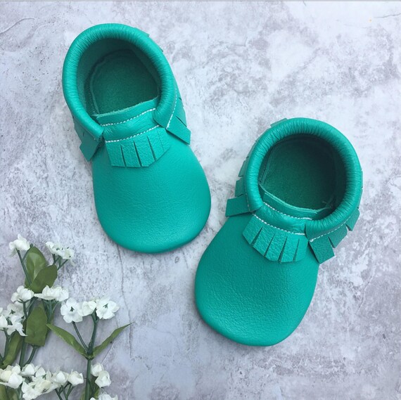 Items similar to LAGOON Teal Moccs || Angel Baby Moccasins, Toddler ...