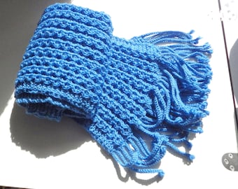 Unisex Iris Blau Handgestrickter Schal Rippenmuster Traditionelle Lange Reiche Häkelarbeit Fransen Frauen Männer Mode Einzigartige Australische Wolle Halswärmer