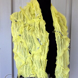 Yellow Lemon, Nuno Felted Scarf, OOAK, Handmade, Merino Bamboo, Chiffon, Hippy Style, Bohemian Fashion, Boho Shawl, Gift for her, Felt Shawl