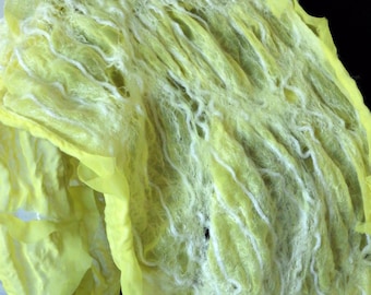 Yellow Lemon, Nuno Felted Scarf, OOAK, Handmade, Merino Bamboo, Chiffon, Hippy Style, Bohemian Fashion, Boho Shawl, Gift for her, Felt Shawl