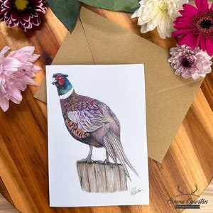 Cartão do faisão | Parado | Jogo Bird, cartão de pássaro fofo, cartão de aniversário, dia dos pais pássaros