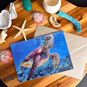 Milieuvriendelijke zeeschildpadkaart - Bekroonde Art of Sheldon op gerecyclede 350 gsm-kaart met kraftenvelop en composteerbare verpakking