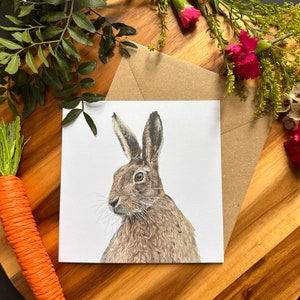 Rabbit Greeting Card, Easter card, summertime card, Birthday card, bunny card , hare card, wildlife card, nature card, cute bunny