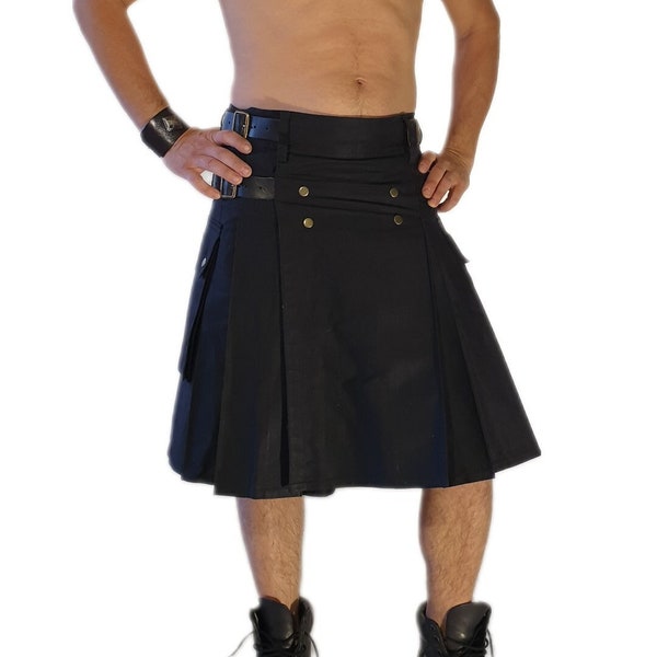 KILT Noir Haute Qualité ajustable sur 3 tailles