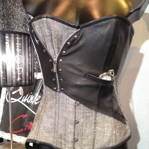 Corset Steampunk Chabrak Noir, Cuir et Coton/Soie