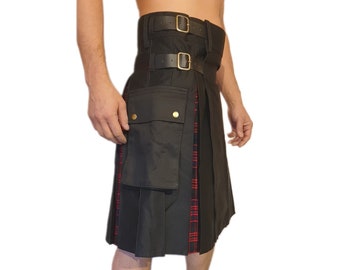 KILT Noir et Tartan Rouge Haute Qualité ajustable sur 3 tailles