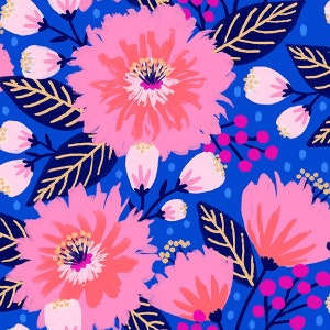 Cotton woven fabric Vibrant Blooms by Paintbrush Studio Fabrics image 1