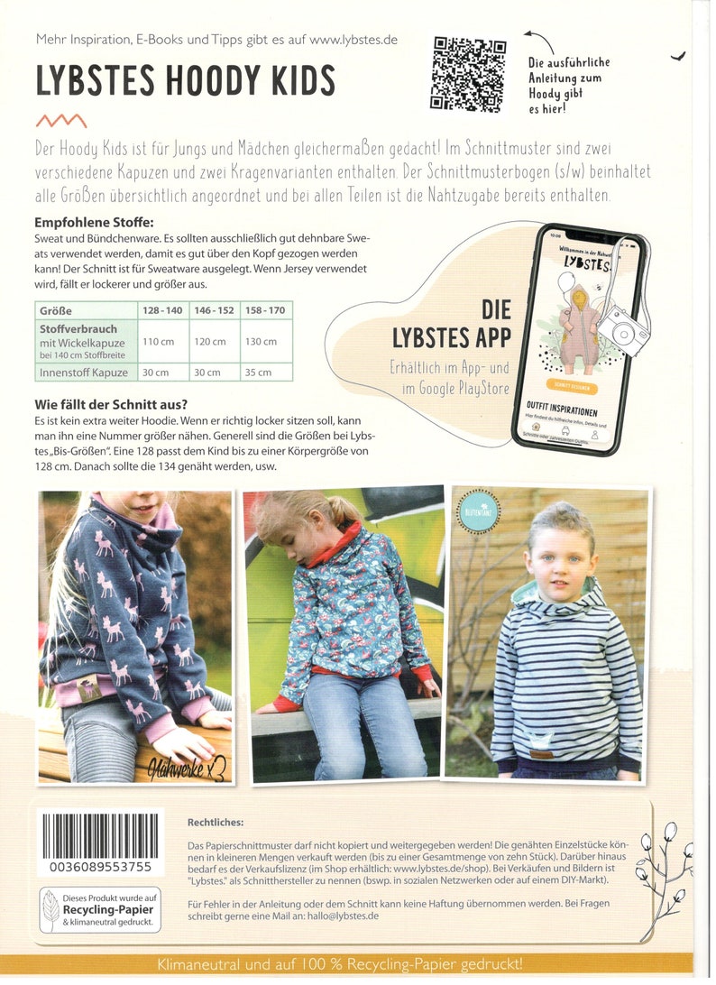 Hoody Kids by Lybstes paper pattern size 128 to 170 image 2