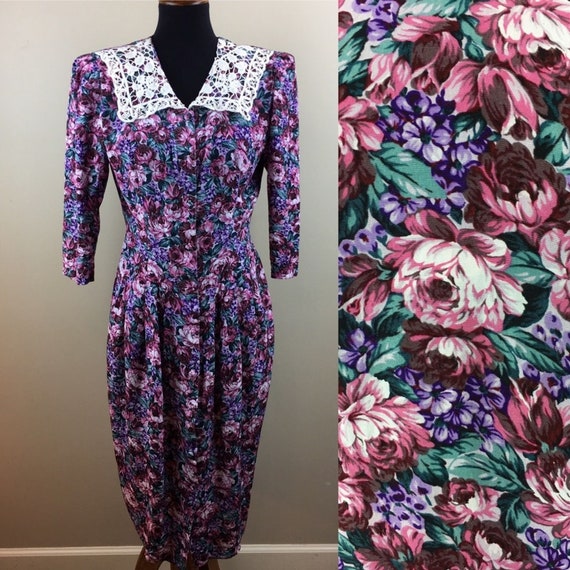 Vintage 80’s floral puff sleeve dress size M