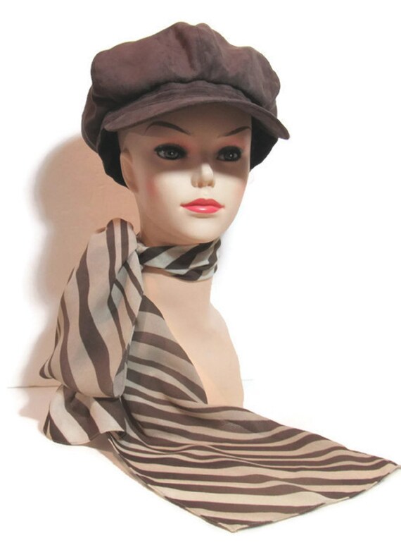 Unisex Brown Faux Suede Newsboy Cap Baker Boy Cabb
