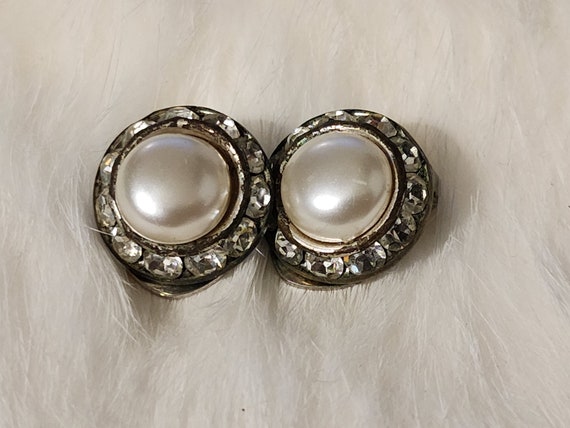 Faux Pearl and Rhinestone Round Clip on Earrings,… - image 1