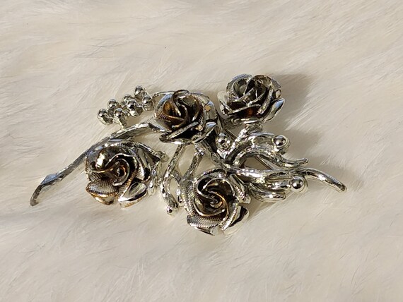 Vintage Silver Tone Rose Brooch, Silver Tone Jewelry, Vintage