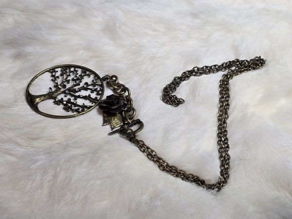 Vintage Antique Bronze-Toned Long Tree Necklace: … - image 2