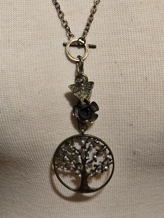 Vintage Antique Bronze-Toned Long Tree Necklace: … - image 1