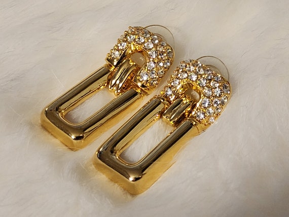 Vintage Park Lane Earrings In Gold Tone With Rhin… - image 1
