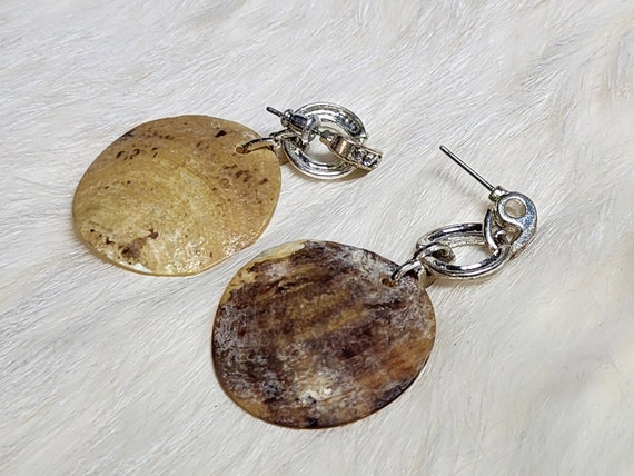 Vintage Shell Dangle Earrings with Rhinestone Acc… - image 2