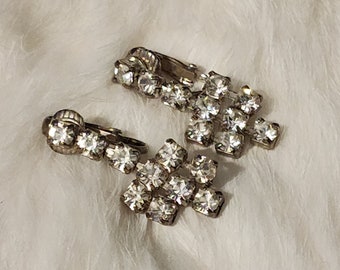 Vintage Rhinestone Clip On Earrings, Vintage Clip Ons, Vintage Earrings, Vintage Jewelry, Rhinestone Jewelry, Gift for Her, Gift for Mother