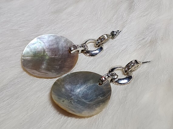 Vintage Shell Dangle Earrings with Rhinestone Acc… - image 1