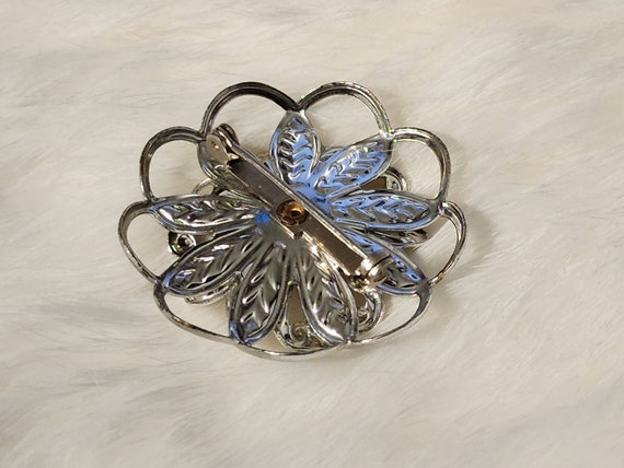Vintage Silver Tone Flower Brooch, Flower Jewelry… - image 2