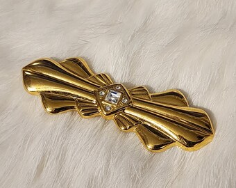 Art Deco Brooch in Gold Tone With Rhinestone Accent, Vintage Brooch, Vintage Pin, Vintage Jewelry, Gift for Her, Gift for Mother, Retro