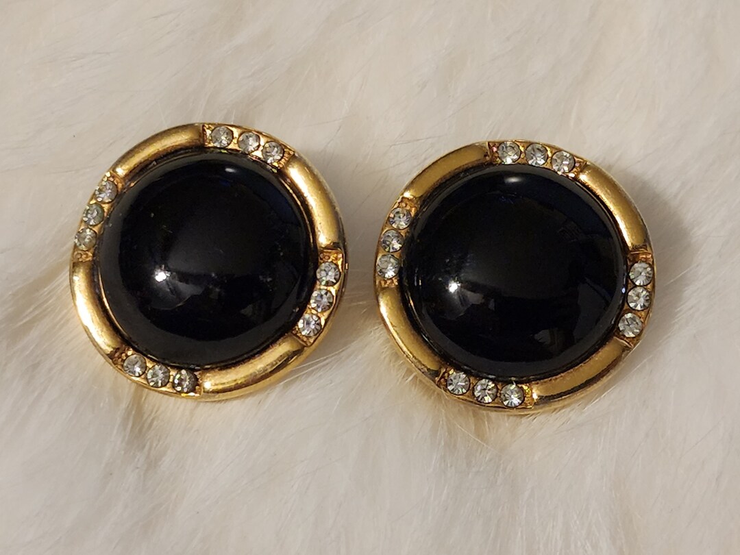 Black and Gold Tone Fancy Clip on Earrings 80s Earrings 80s Etsy