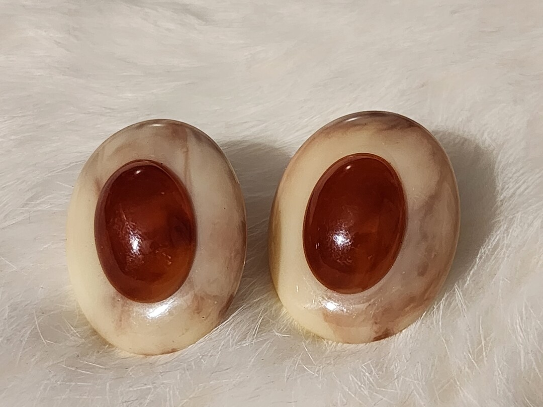 Vintage Monet Lucite Cream and Orange Brown Clip-on Earrings, Vintage ...