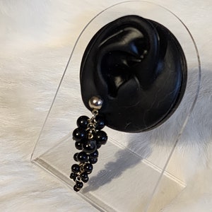 Vintage Beaded Cluster Dangle Earrings, Black Earrings, Black Jewelry, Vintage Earrings for Pierced Ears, Drop Earrings, Vintage Jewelry