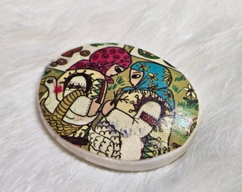 Vintage Ceramic Brooch: Russian Lady Motif, Vintage Brooch, Vintage Pin, Vintage Jewelry, Gift for Her, Unique Jewelry, Russian Jewelry