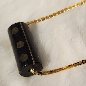 Vintage Necklace With Wooden Bead With Brass Embellishments, Vintage Jewelry, Gift for Her, Short Necklace, 18&quot; Necklace, Gift Idea