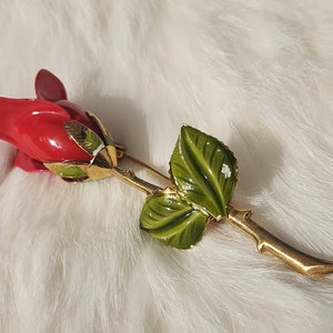 Metal and Enamel Rose Brooch, Large Rose Pin, Vintage Brooch, Vintage Pin, Vintage Jewelry, Gift for Her, Gift for Mother, Gift for Wife