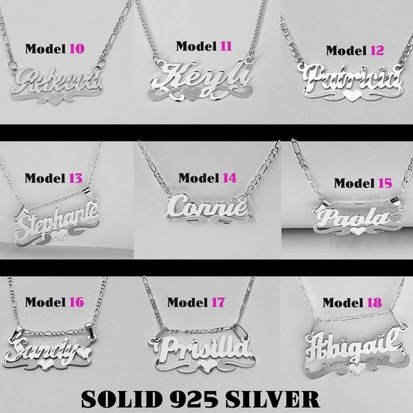 Solid 925 Silver Nameplate, Cursive Nameplate Necklace, Diamond cut Finish, Underlining Middle Heart Name, Chain Included, Nombre en Plata.