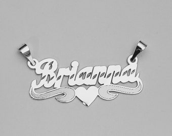 Chain not Included. Shining Nameplate, Solid 925 Silver, Custom Nameplate, Engraved SILVER Nameplate, Name with Heart, Gift for Her or Him